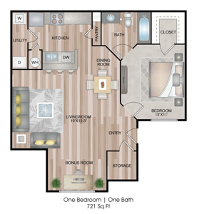 One Bedroom / One Bath - 721 Sq.Ft.*